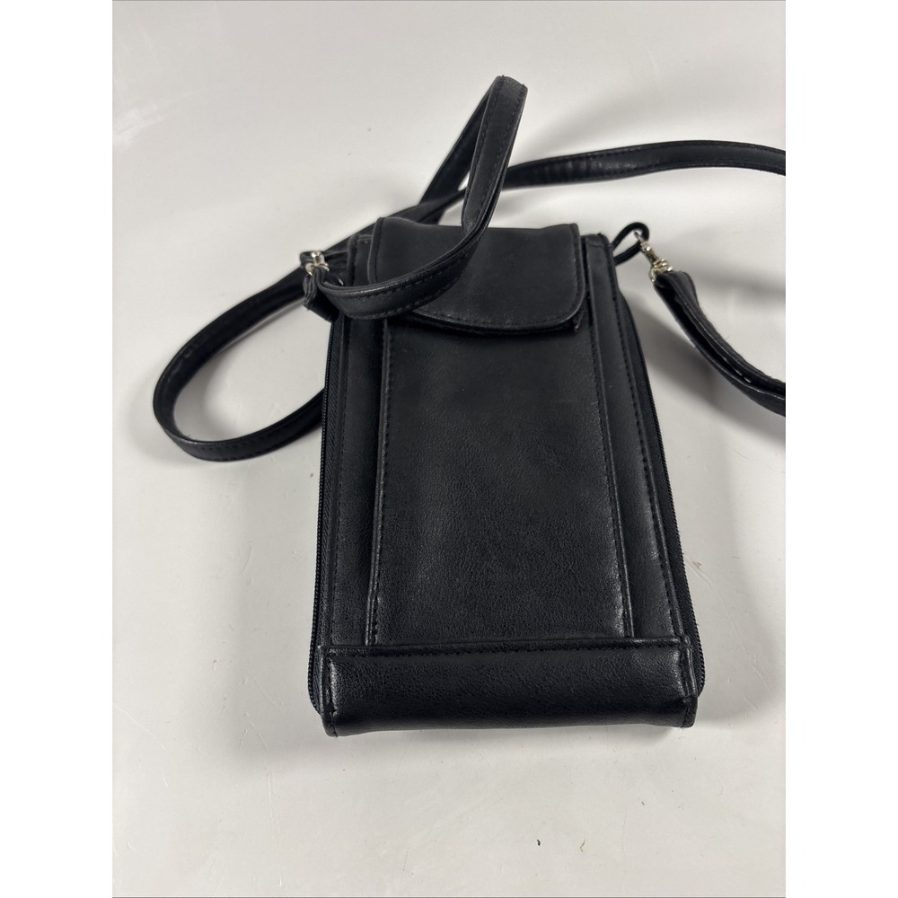 Black Crossbody Phone Wallet Purse Small Leather Mini Bag Snap Flap Strap - Picture 4 of 6